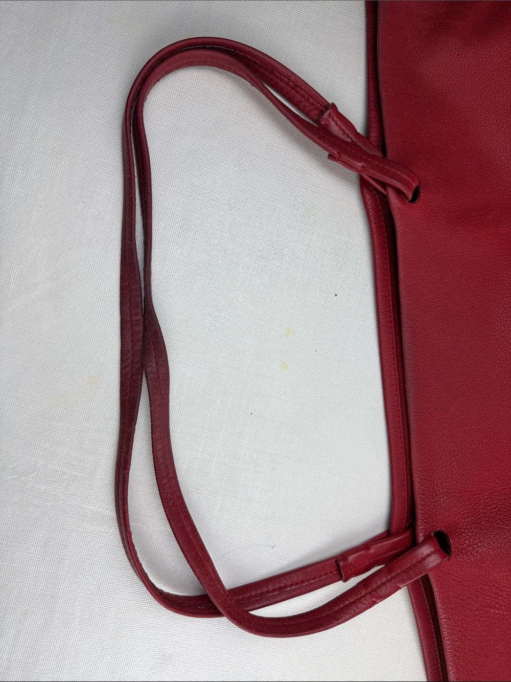 The Row Red Leather Simple Unlined Open Top Tote Bag Thin Flat Handles - Picture 9 of 16